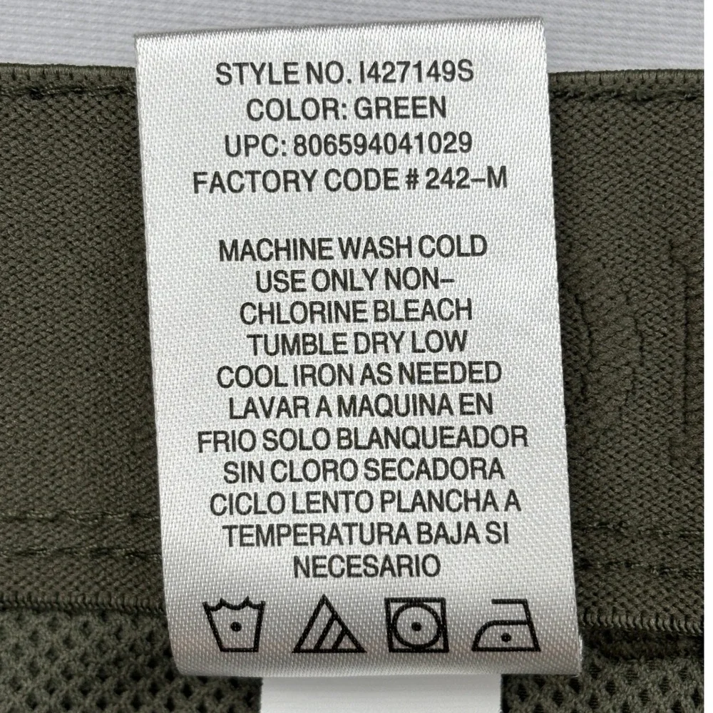 Iron Co Tech Stretch Cargo Shorts Mens Size 38 Olive Green Hiking Zipper Pocket